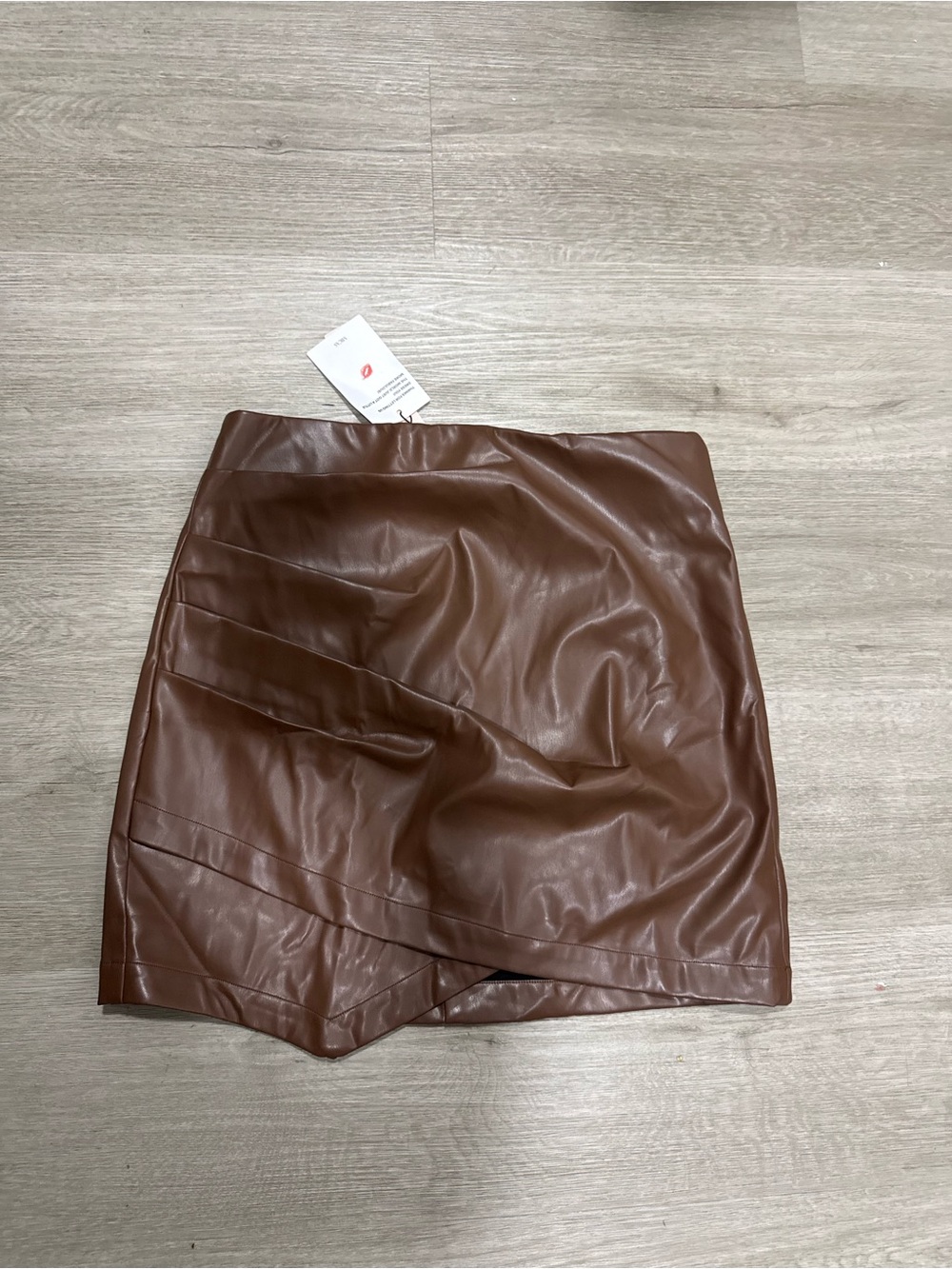 Brown Faux Leather Mini Skirt with Wrap Detail